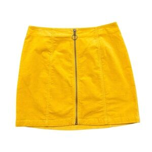 F21 Zipper Front Mustard Velvet Mini Skirt Medium